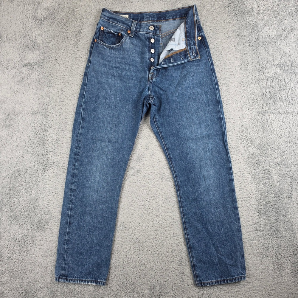 Levis Premium 501 Button Fly Jeans Women 26 Blue Original High Rise Straight Leg
